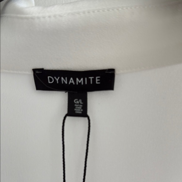 Dynamite White Cropped Long Sleeve Notched Collar Shirt - Picture 3 of 8